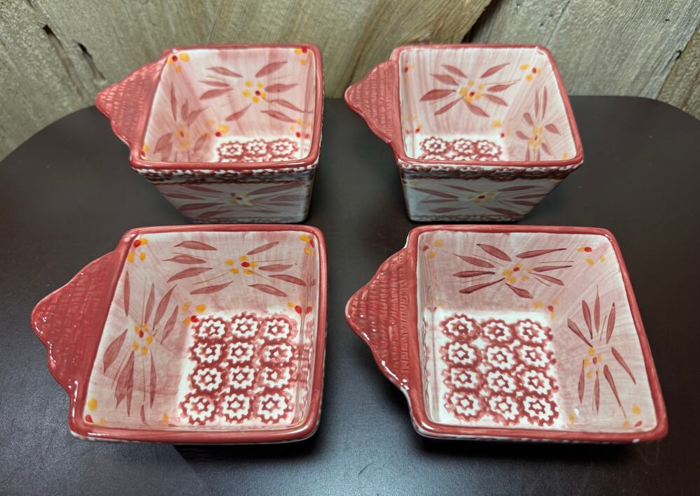Set of  4 TEMPTATIONS BY TARA Old World Ramekins Cranberry Baking Dishes
